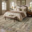 8x10 Area Rugs for Living Room - Washable Vintage Retro Large Rug, Soft Ultra Thin Non Slip Low Pile Traditional Distressed Boho Carpet for Bedroom Dining Room Home Office, Charcoal Olive