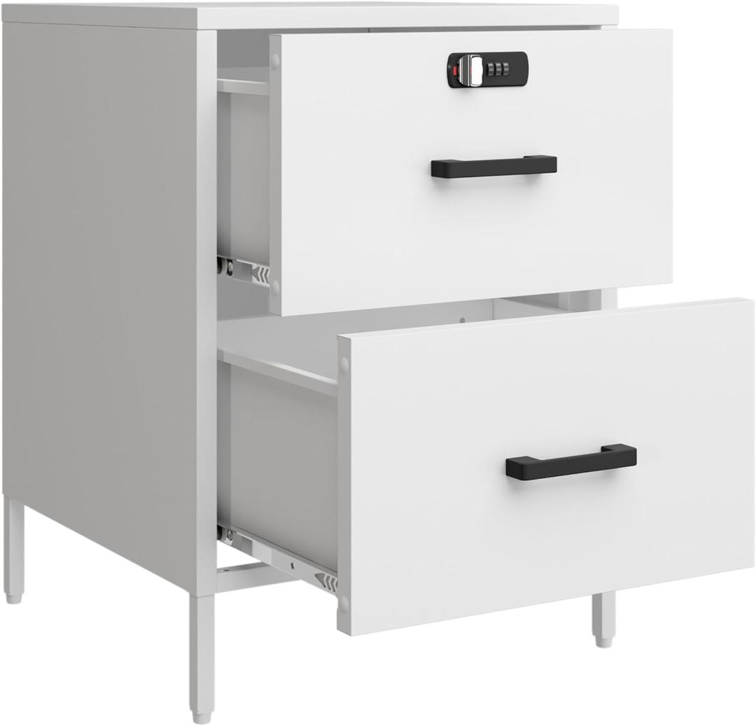 Nightstand,2 Drawer Metal Locker End Table Lockable Bedside Table Storage Cabinet for Bedroom, Dorm, 21.26H X 15.75W X 15.75D (2 Drawer, White)
