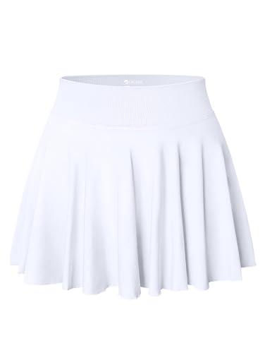 OQQ Women Mini Skirts 2 in 1 Flowy Basic Versatile Stretchy Casual Flared A-line Skirt with Pockets White Large