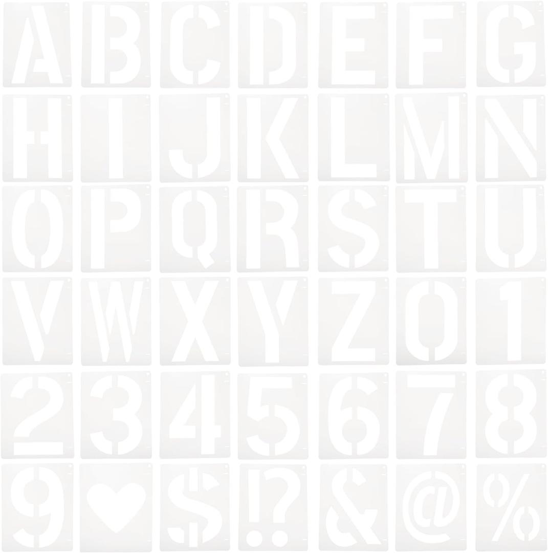 MECCANIXITY 42pcs 10 Inch Letter Stencils Alphabet Number Stencil Reusable Plastic Symbol Stencil Interlocking for DIY Art Painting Wall Chalkboard Wood Signs, White