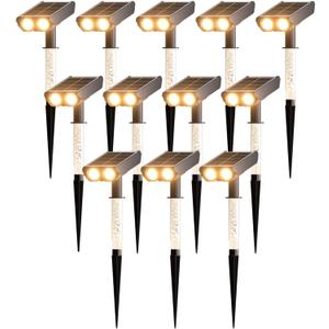 Solar Spot Lights Outdoor Adjustable Beam & PC Light Guide Column, 12 Pack Solar Lights Outdoor Waterproof IP65, 2 Modes & Auto On/Off Landscape Spotlights for Garden Yard Pathway Tree (Warm Yellow)