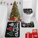 Arttown Merry Christmas Bathroom Rug Set of 3, Plaid Checkered Tree Snowflake 3 Pieces Bath Mats Set, No Silp Washable Cover Floor Rug Decorations for Kitchen Bathroom Bedroom