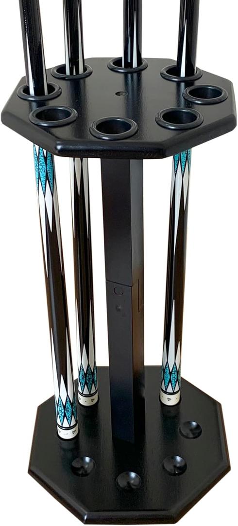 Freestanding Billiard Cue Rack, Pool Table Accessories Hold 8 Cues, Pool Cue Stick Holder, Wooden Floor Stand Pool Cue Holder for Billiard Game Room (Black)