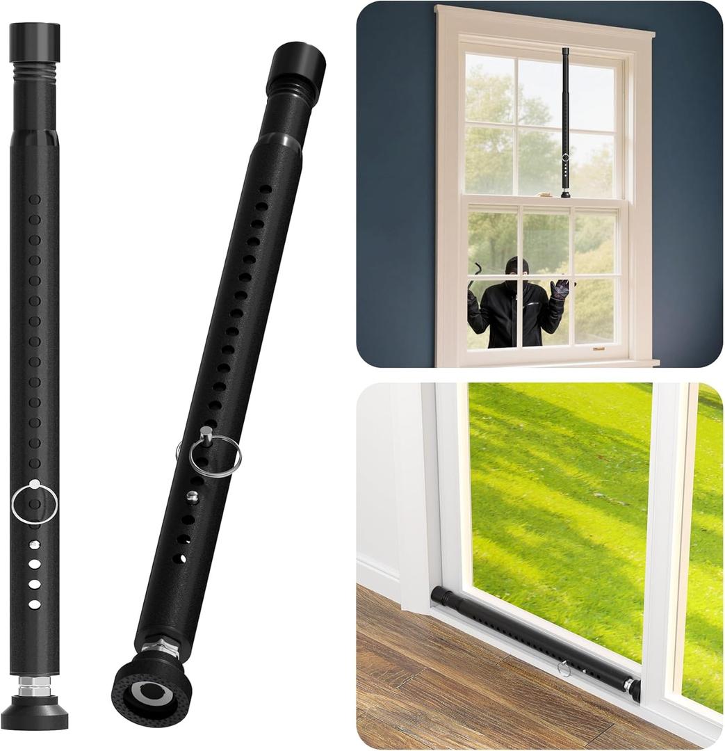 Black Flag Poles for Outside House - 5ft Tangle Free Flag Pole for 
Sliding Door Security Bar - Heavy Duty Patio Door Lock Bar, 17-50inch Adjustable Window Security Bars from Inside, Burglar Proof Sliding Door Stopper Stick, No Drill Tool-Free Easy Installation, 2Pack