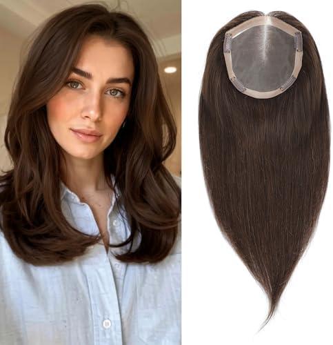 Hair Toppers for Women Real Human Hair 14 Inch No Bangs 70 Gram 100% Real Human Hair Toppers for Women with Thinning Hair 6x6 Hand-Tied Breathable Swiss Lace Base Blonde 4 Clips in Hair pieces,#4