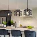 Farmhouse Pendant Light Fixture, Black Pendant Lights for Kitchen Island Industrial Lantern Pendant Light Fixtures with Light Shade, Adjustable Height Hanging Pendant Lighting