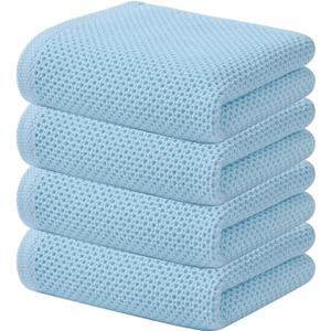Kitinjoy 100% Cotton Waffle Weave Kitchen Hand Towels (13 X 28 Inches, Sky Blue), 4-Pack Super Soft and Absorbent Dish Towel for Drying Dishes