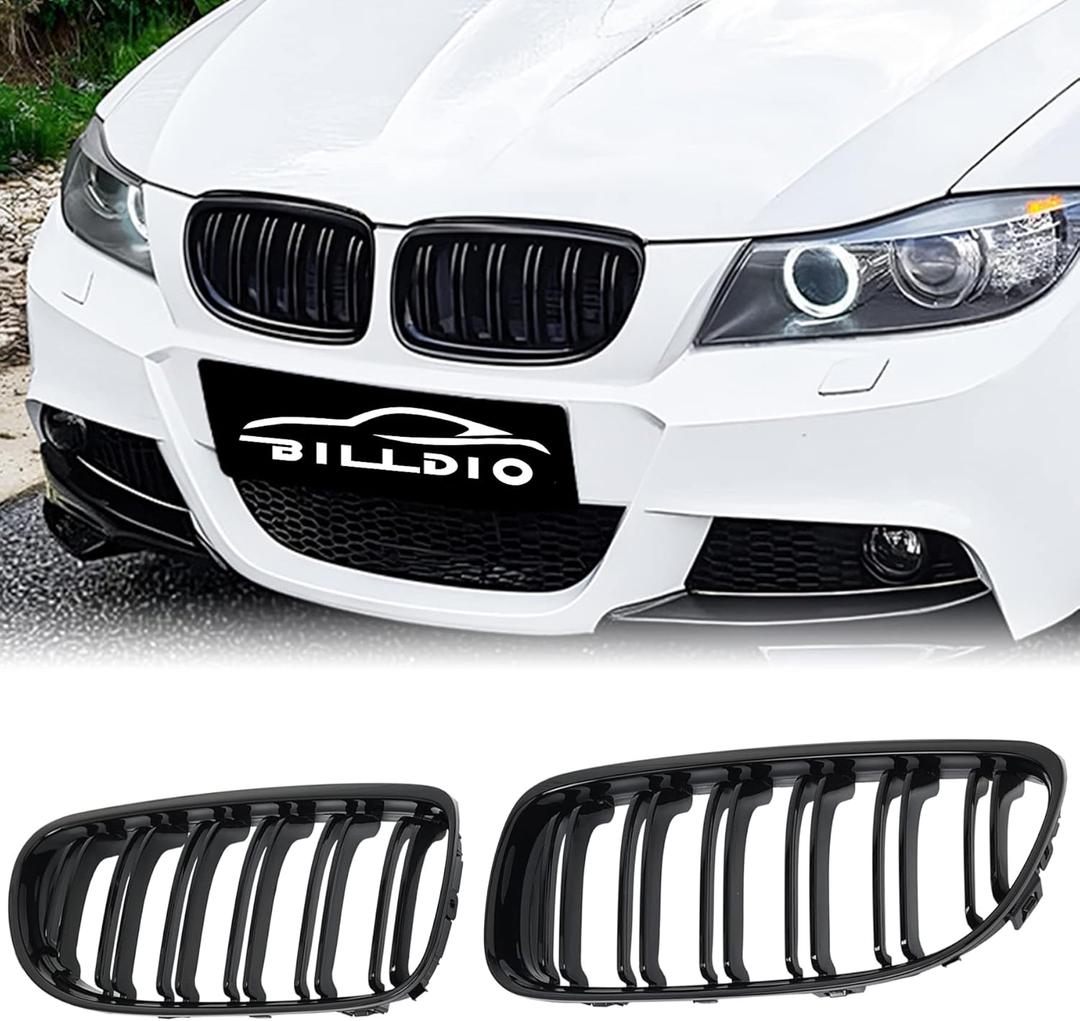 E90 Grille - Front Kidney Grille Double Slats Glossy Black Compatible with 2009-2011 BMW 3 series E90 323i 328i 328xi 335d 335i 335xi Sedan LCIE91 328i 328xi Touring LCI