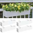LaLaGreen Planter Boxes Outdoor (30 Inch, 4 Pack) White Metal Rectangular Railing Flower Box with Brackets, Large Planters for Deck Railings Fence Balcony Patio Porch Rail Garden Decor Plant Holder