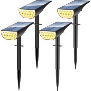 Solar Spot Lights Outdoor, Solar Lights Outdoor Waterproof IP65, 3 Brightness Modes Dusk to Dawn Landscape Spotlights for Yard Garden Pathway Tree Decoration, Warm White, 4 Pack