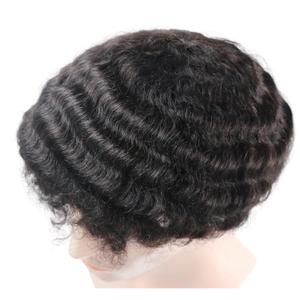 Mens Curly Toupee Man Toupee Mens French Lace Wave Hair Unit Toupee 8x10inch Afro Loose Curly Men's Lace Unit #1B Off Black Replacement Hairpiece 120% Medium Density 100% Human Hair
