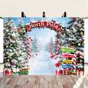 Christmas Backdrop for Photography Winter Forest North Pole Xmas Tree Background Christmas Party Decorations Winter Xmas Family Holiday Banner Photo Booth Props (8x6FT240x180cm)