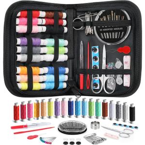 Coquimbo Sewing Kit Stocking Stuffers Christmas White Elephant Gifts for Adults Teen Girls Grandma Beginner Traveler, Portable Sewing Supplies Accessories with Thread, Needles, Scissors (Black, M)