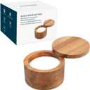 KITCHENDAO Acacia Wood Salt Cellar Bowl Box, Elegant Kitchen Container Holder with Swivel Magnetic Lid to Store Pepper Spice Bath or Favorite Seasonings, 6oz