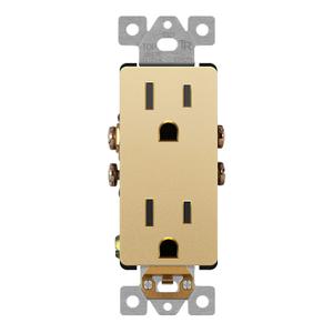 LIDER Matte Finish Decorator Receptacle with Interchangeable Face Cover, Child Safe Tamper-Resistant Wall Outlet, Commercial Grade, Self-Grounding, 15A 125V, UL Listed, LR15-TR-GD, Gold