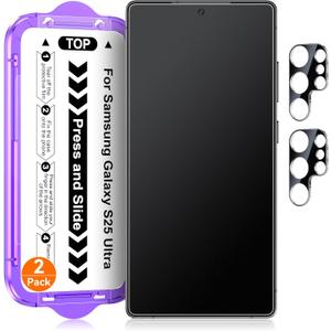 2 Pack for Samsung Galaxy S25 Ultra [6.9 Inch] Matte Glass Screen Protector + 2 Pack Camera Lens Protector with Easy Installation Kit, Anti-Glare No Dazzling Tempered Glass