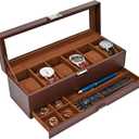 ProCase Watch Box for Men, 6 Slot Watch Display Case with Drawer, Mens Watch Case With Glass Lid, 2-Layer Jewelry and Watch Storage Watch Holder Organizer for Men Women -6 Slot, Espresso
