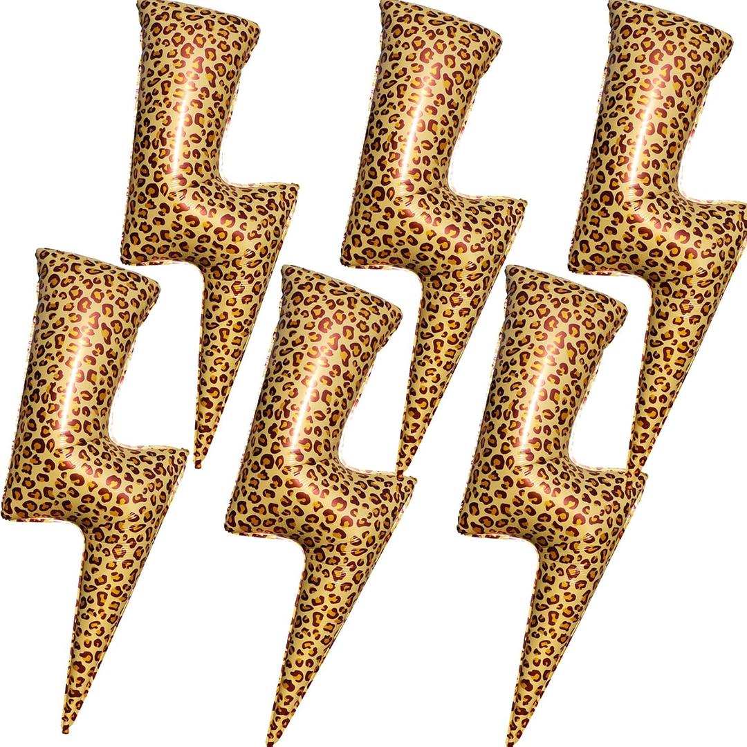 3 x 6Pcs Leopard Cheetah Lightling Bolt Balloons/Cheetah Balloons for Bettye Party Decor/Bachelorette Party/Bridal Shower/Birthday/Booop Party Decoration, 3 inches x 20 inches x 44 inches