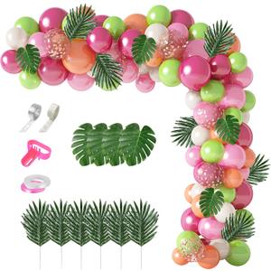 117Pcs Tropical Balloons Arch Garland Kit, Hot Pink Green Rose Gold Confetti Balloons Palm Leaves & 5Tools for Tropical Hawaii Aloha Luau Flamingo Theme Birthday Party Baby Shower Wedding Decorations