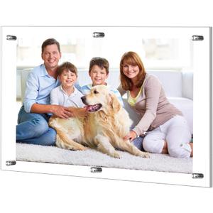 DoubleFill 1 Pack Extra Large Frameless Floating Acrylic Frame Wall Mount Magnetic Acrylic Picture Frames with Chrome Standoffs Double Panel Floating Frame for Photo Poster Display (18 x 24 Inch)
