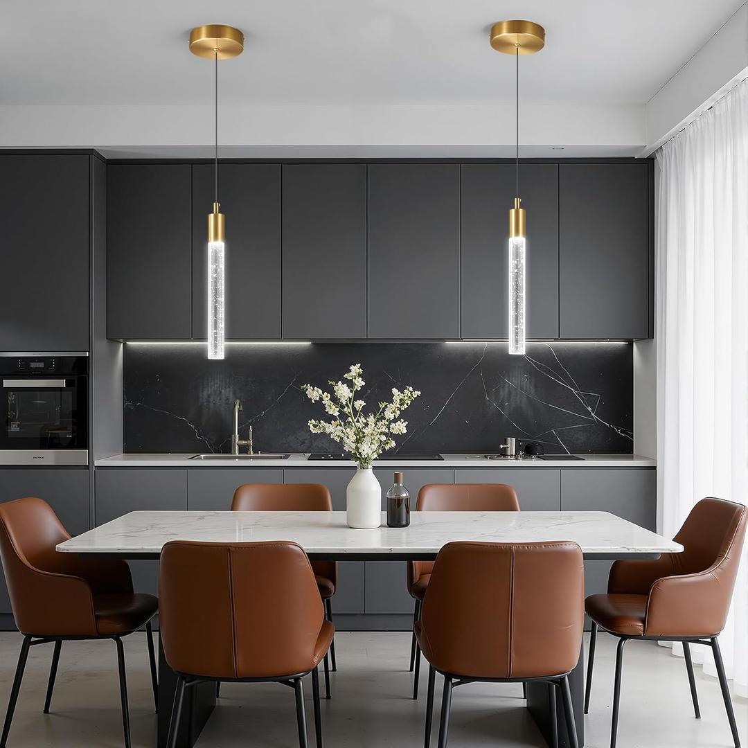Modern Kitchen Island Pendant Light Dimmable LED Gold Brass Finish Mini Crystal Pendant Lighting Bedroom Bedside Table Small Pendant Lights2-Pack