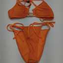 ZAFUL Womens Ribbed Two Piece Swimsuits Bright String Bikini Sets Spaghetti Strap Cheeky High Leg Swimwear Orange, Small