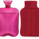 samply Hot Water Bottle with Knitted Cover, 2L Hot Water Bag for Hot and Cold Compress, Hand Feet Warmer, Ideal for Menstrual Cramps, Neck and Shoulder Pain Relief, Red