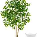 Warmplants Artificial Ficus Tree, 5ft Tall Fake Ficus Tree with Basket, Faux Plant for Indoor Outdoor Home Livingroom Office Garden Porch Dcor