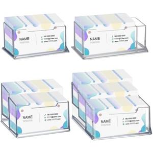 WADORN 4 Pack Acrylic Business Card Holder for Desk, 1/2/3 Tiers Clear Acrylic Card Display Stand Name Card Organizer Storage Rack 7 Slots for Exhibition, Home, Office Workspace Organization