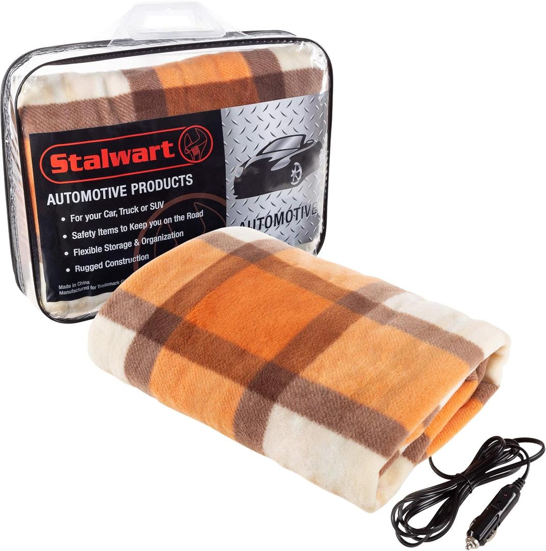 Heated Blanket - 12-Volt Electric Blanket for Car, Truck, SUV or RV - Portable Winter Car Accessories for Camping or Travel by Stalwart (Orange Plaid)