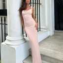 REORIA Women's Summer Cowl Neck Mesh Sleeveless Tank Dress Sexy Double Lined Bodycon Maxi Long Dresses (Large, Dew)