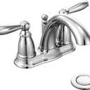 Moen Brantford Chrome Two-Handle Low-Arc Traditional Centerset Bathroom Faucet with Drain Assembly, 6610