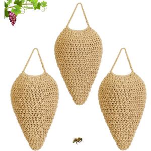 3 Pack Large Crochet Wasp Nest Decoys, Faux Wasp Nest Deterrent for Outdoor Hanging for Wasps Hornets, Hornets Nest Decoy Decoration for Patio and Eaves, Beige