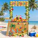 Haull 95PCS Tiki Bar Hut Kit LED Luau Hawaiian Party Decorations with Portable Table Tiki Bar Banner Table Skirts Tropical Garlands Flowers Straws and LED Lights for Summer Pool Beach Parties(Bamboo)