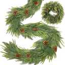 Extra Thick & Lush - 6 Ft by 12 Inch Christmas Garland Real Touch Norfolk Pine Garland with Pinecones Cypress Cedar Garland Artificial Realistic Soft Thickness Greenery Garlands for Home Mantle Table