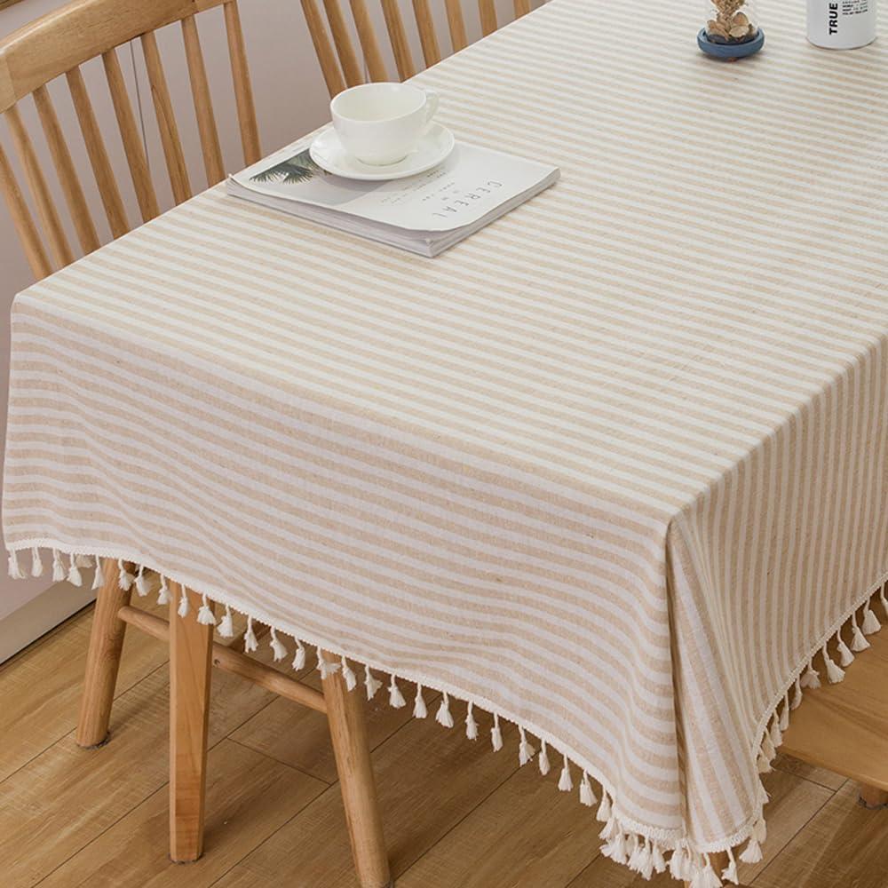 TruDelve 120 Inch Extra Long Tablecloth Beige Striped Tablecloths Washable Cloth Tablecloths for 8 Foot Rectangle Tables (Beige,120"x55",Rectangular)