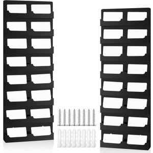 Geelin 2 Pcs Business Card Holder with Hanging Hardware Black Acrylic 16 Pocket Business Vertical Organizer Wall Mount Sticker Display Rack Pre Drilled Organizing Stand for Office Home (Vertical)