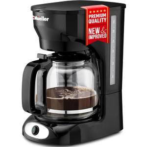 Mueller 12-Cup Drip Coffee Maker - Borosilicate Carafe, Auto-Off, Reusable Filter, Anti-Drip, Keep-Warm Function, Clear Water Level Window Coffee Machine, Kitchen Essentials & Accessories (Black)