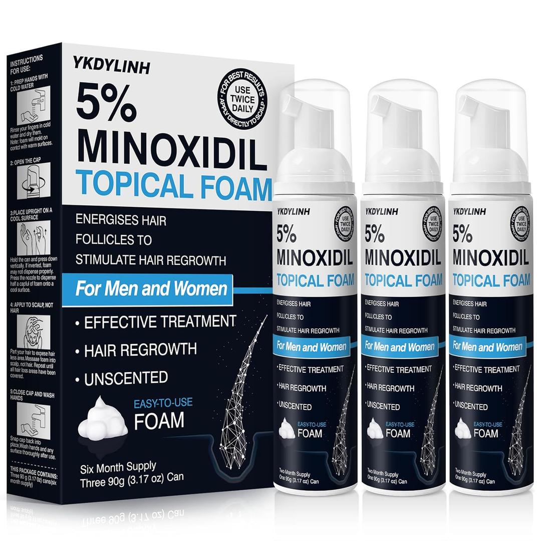 5% Minoxidil Foam Hair Regrowth Treatment for Men & Women, Prevents Hair Thinning & Strengthens Roots, Minoxidil Foam for Fuller, Healthier Hair,9.52 Ounce (Pack of 1)