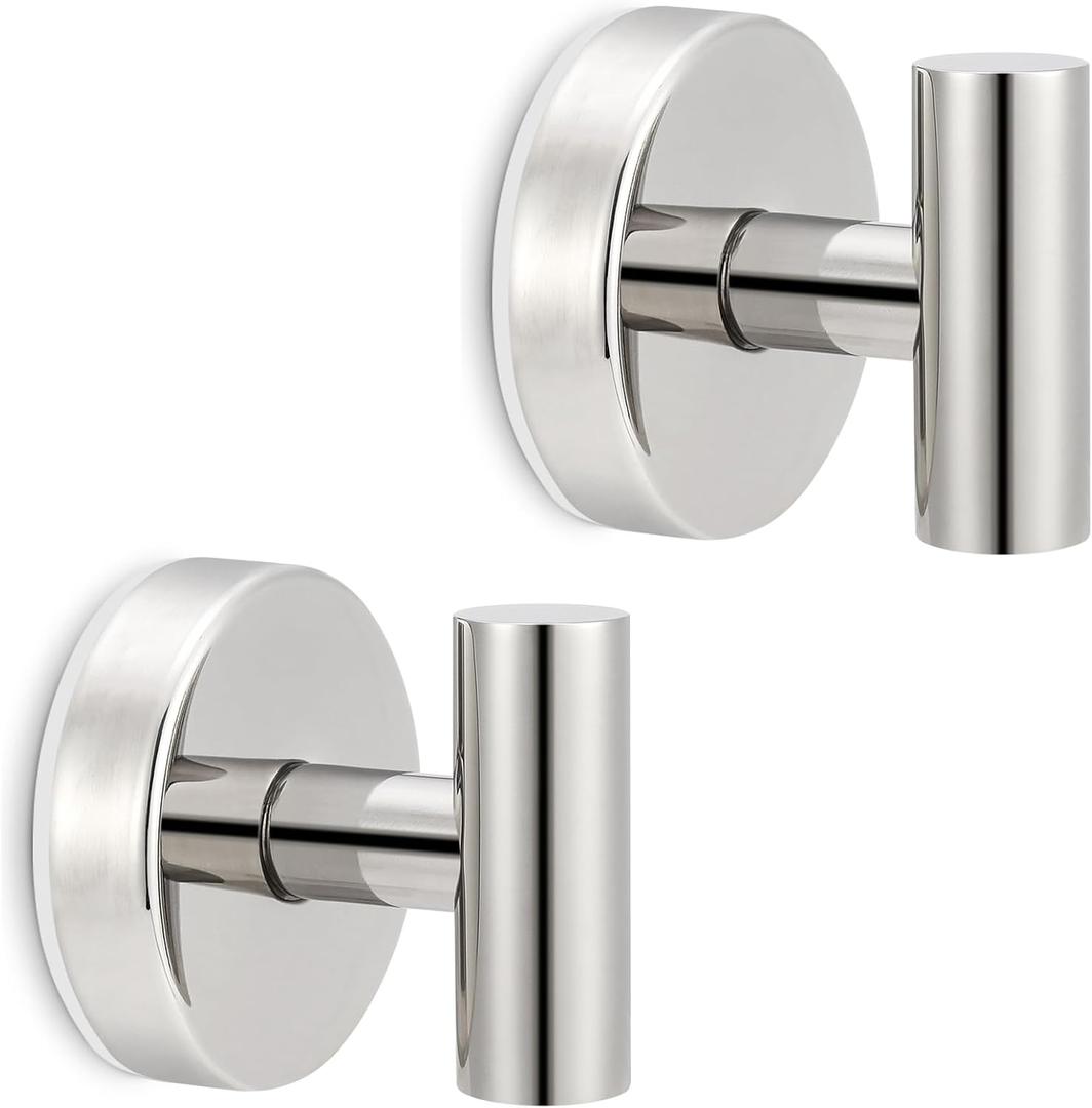 Towel Hooks Shower Suction Hook Towel Hanger for Bathroom Hanging Coat, Robe, Removable Wall Mounted Hook for Bedroom Kitchen Hotel Pool Chrome(2-Pack)