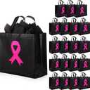 Kolldenn 40 Pcs Breast Cancer Awareness Gift Bags Bulk Set Items 20 Pink Ribbon Treat Tote Bag 20 Tissue Paper for Women(Black,13 x 10.6 x 5.1 in)