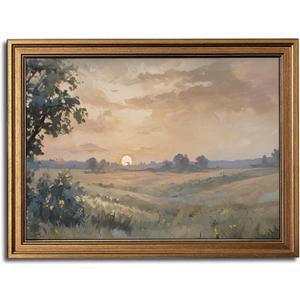 Gold Framed Wall Art Vintage Canvas Wall Art Fall Sunset Nature Landscape Artwork Prints Picture for Living Room Bedroom Farmhouse Bathroom Office Decor, 16x24