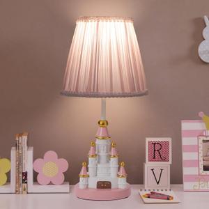 Kids Table Lamp, Adorable 14 Inch Castle Style Kids Desk Lamp, Pink Bedside Lamp Ideal for Girls Bedroom Decor, Includes LED Bulb