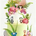 41PCS Wild One Birthday Cake Decorations Girl，Pink Two Wild Safari Animal Cake Toppers with Flowers Leaves for Safari Birthday Baby Shower