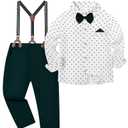 nilikastta Suit For Boys Boys Suit Set Formal Dress Shirt/Bowtie/Suspender Pants for Family Gatherings 4-5T