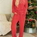 SELINK Christmas Pajamas for Women JOLLY Corded Long Sleeve Top and Pants Matching Lounge Set with Pockets (Red, M)