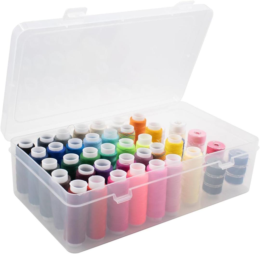 42 Slot Sewing Thread Box with 58 Types of Sewing Threads, Portable Transparent Storage Box Bobbin Needle Spool Organizer for Embroidery and Quilting, 9.25 x 5.3 x 2.5 Inch