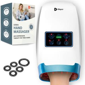 LifePro Legra Hand Massager with Heat and Compression - Finger, Wrist, and Palm Massager with 5 Modes - Pressure Point Therapy for Sensitive Hands, Relaxation, and Comfort (White)
