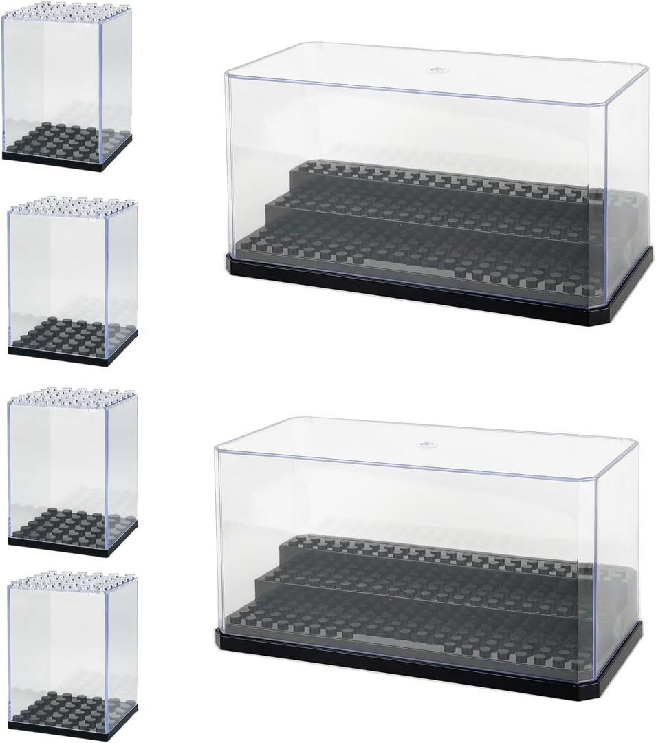 Display Cases for Minifigures Action Figures Building Blocks, 2 L with 4 S Mini-Figure Display Boxes Fits for Block Figures,Clear Dustproof Acrylic Display Box for Lego Minifigs, Characters