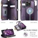 Defencase for iPhone 15 Pro Max Magnetic Wallet Case Compatible with Magsafe with RFID Blocking Zipper Strap Card Holder for Women Men, PU Leather Detachable Case for iPhone 15 Pro Max (6.7"), Purple